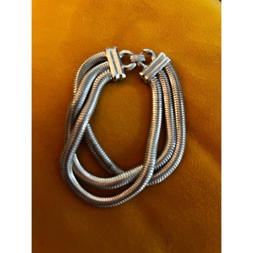 Vintage 3 Layer Snake Chain Bracelet Silver tone Wide Serpentine